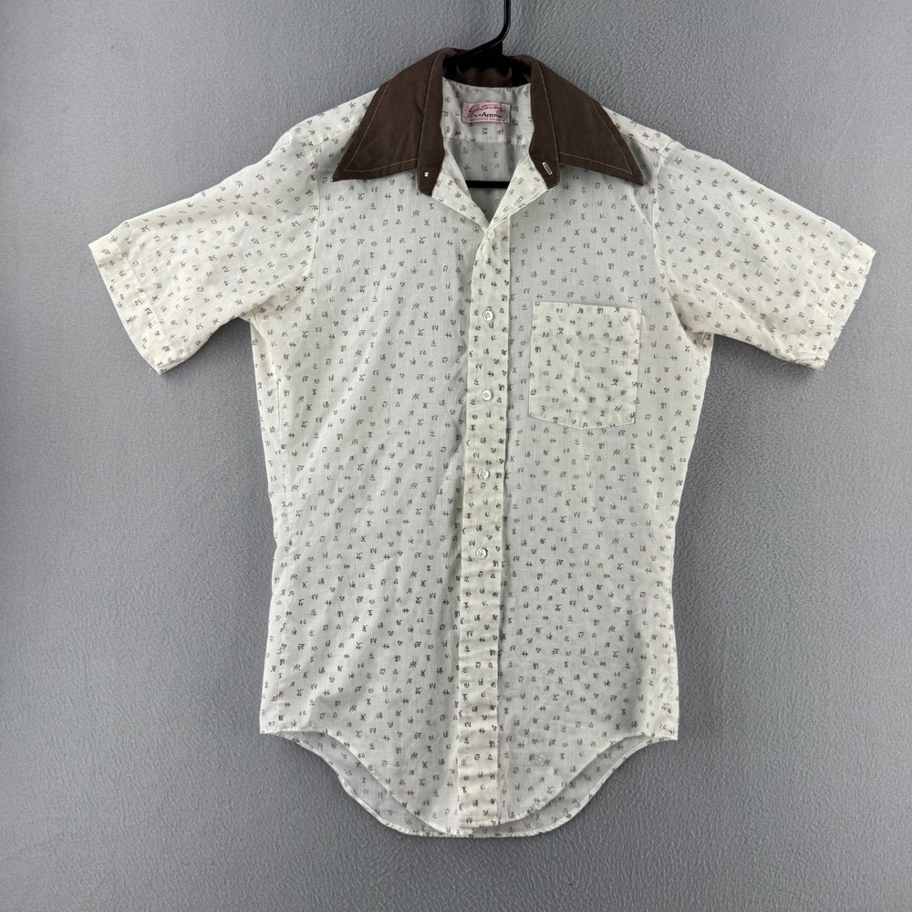 Vintage‎ 60s 70s Arrow Shirt Mens Small Button Up Sanforized Chinese Characters